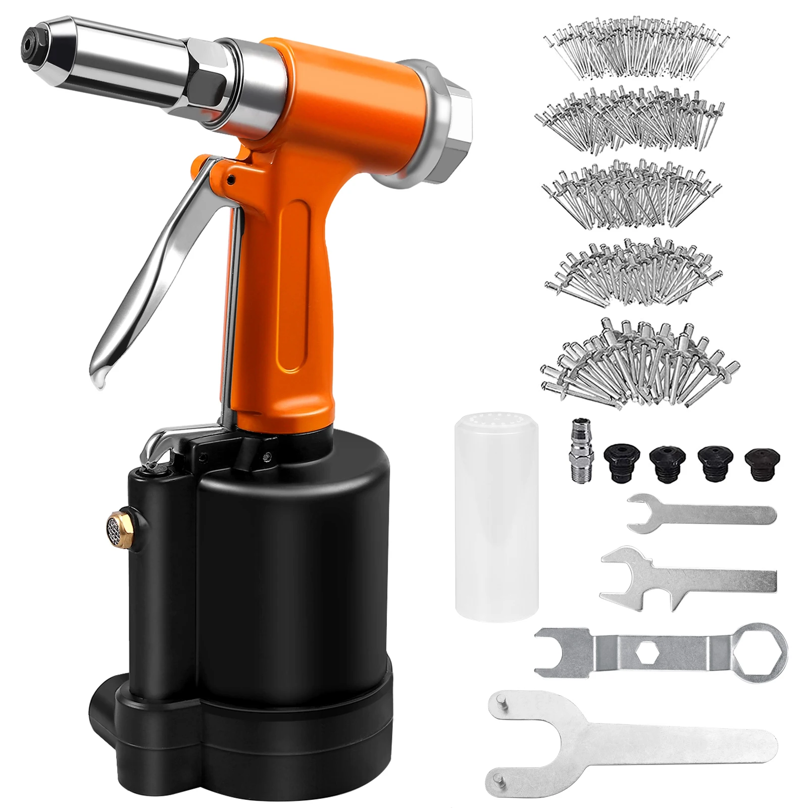 

Pneumatic Rivet Nut Gun Hydraulic Air Riveter Tool Rivet Nut Nail Insert Hand Tool Set with 500 Pcs Rivets