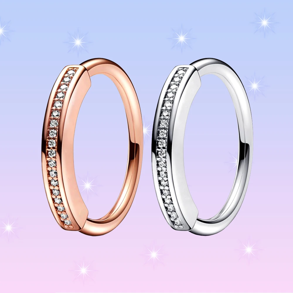 Pandora Signature I-D Pavé Bague En Argent 925 Élégant Classique Low-key Luxe Bijoux Pour Femmes Travailleurs Couple Ringsynchronisation Cadeau