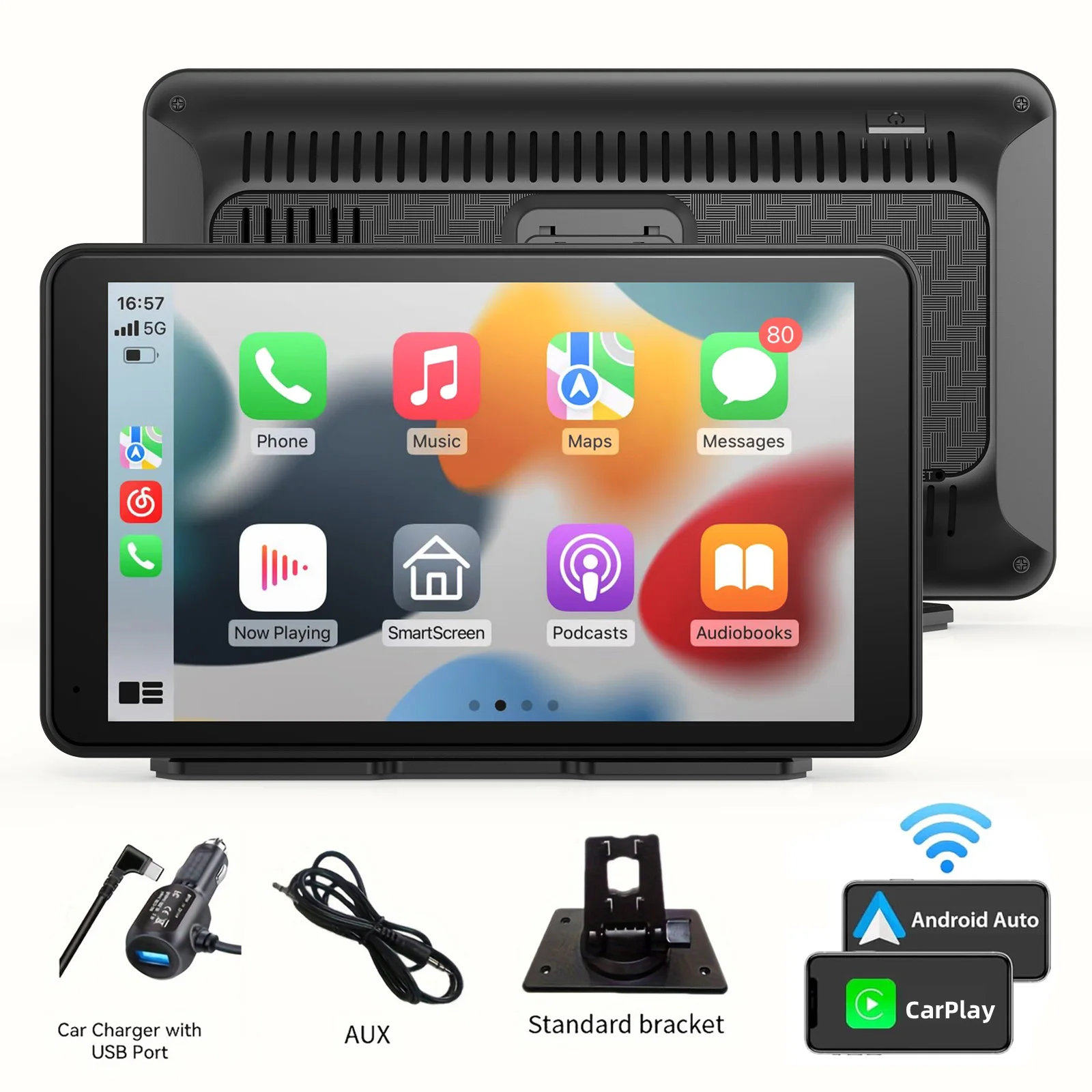

Портативный 7-дюймовый интеллектуальный сенсорный экран Pionray CarPlay с автомобильной стереосистемой, беспроводной Android Auto/Mirror Link/AUX-соединение/FM/GPS