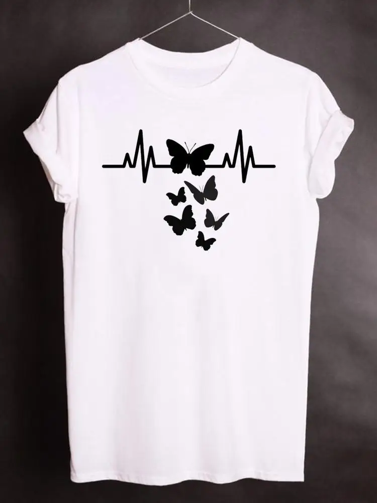 

Print T Shirt Butterfly 90s Trend Cute Short Sleeve Women Summer Clothes Kawaii Graphic T-shirt Fashion Basic Clothing Tee Top
