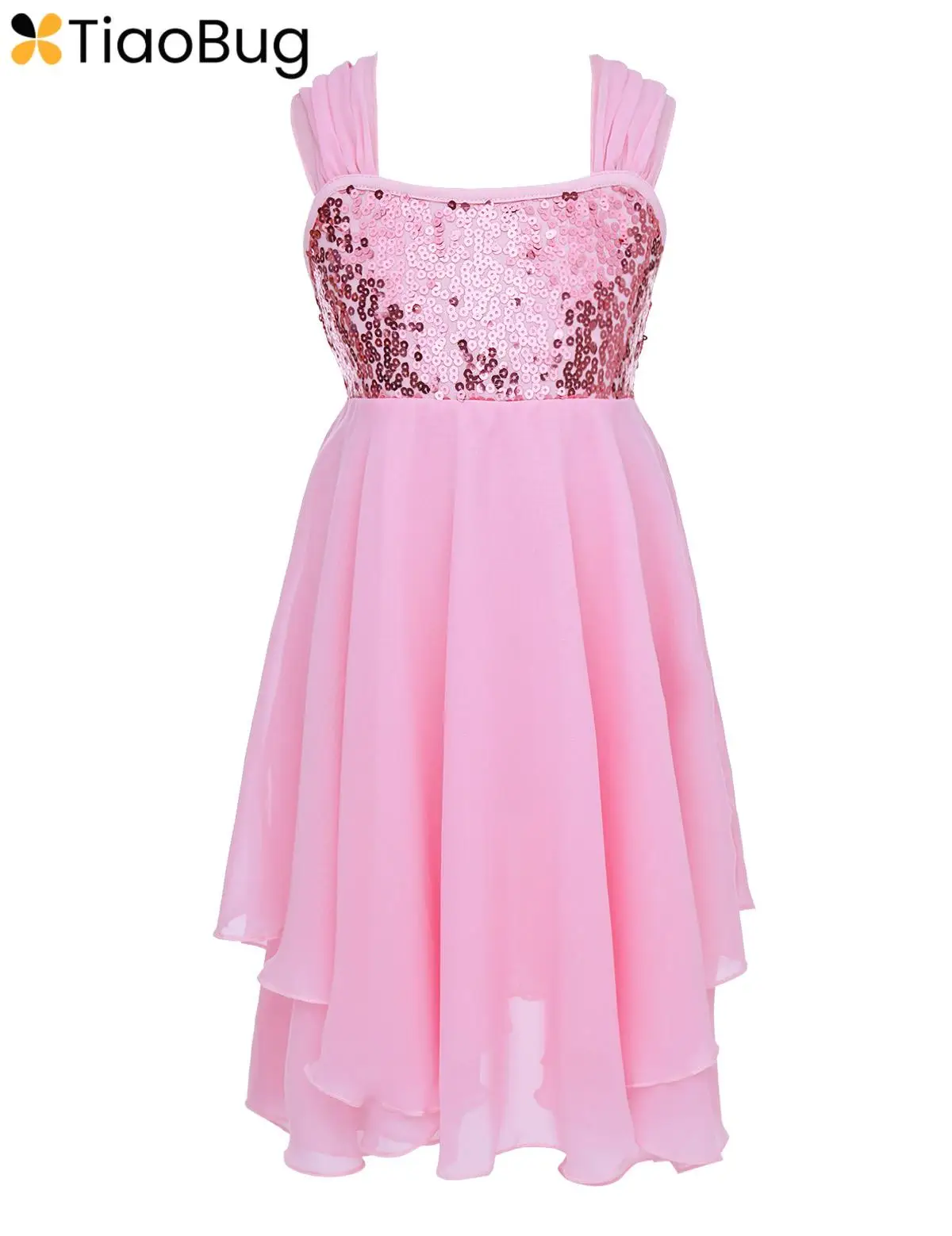 

Kids Girls Sequins Ballet Lyrical Dance Dress Adjustable Shoulder Straps Chiffon Tutu Skirt Gymnastics Leotard Dancewear