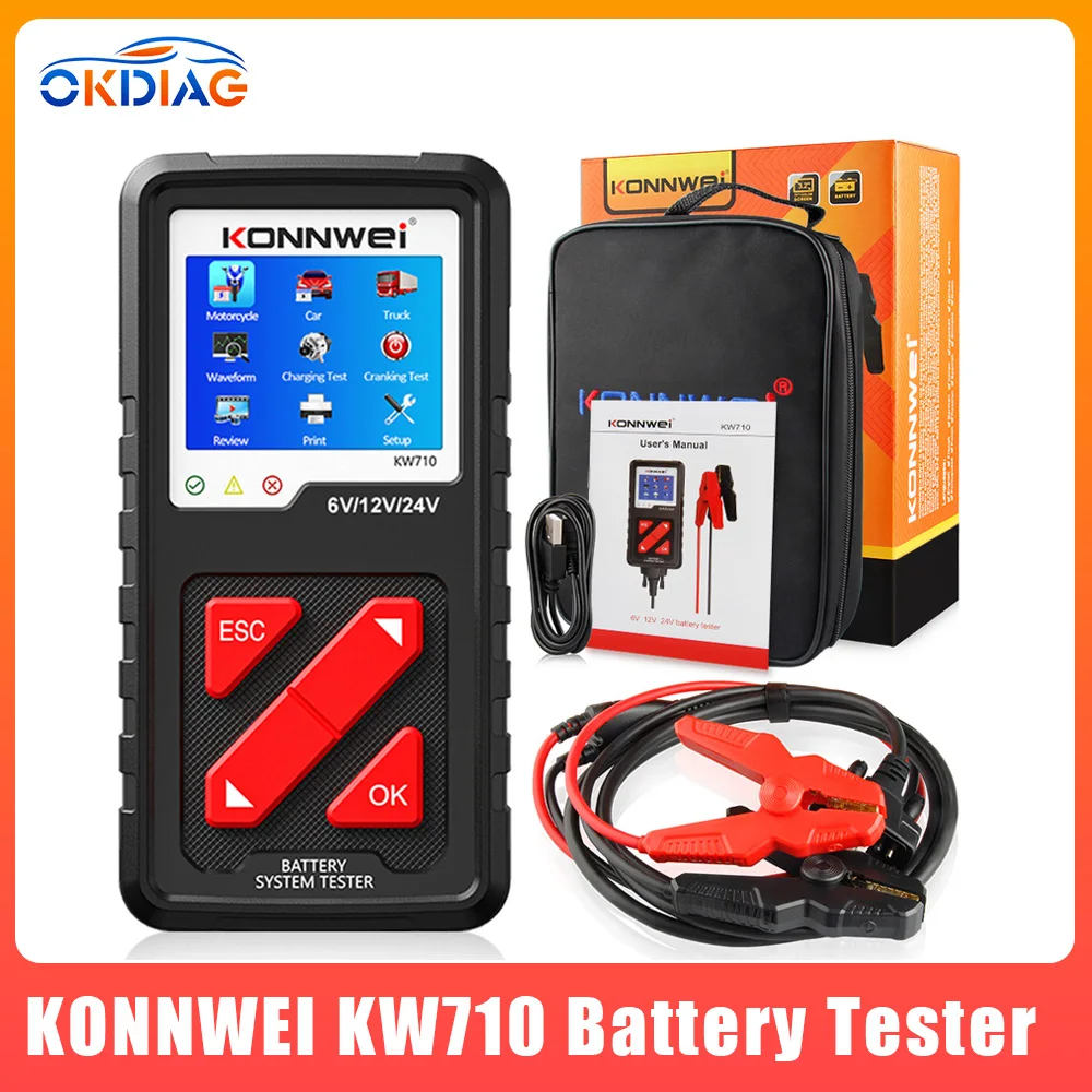 

KONNWEI KW710 Car Motorcycle Battery Tester 6V/12V/24V Battery Analyzer 2000 CCA Charging Cranking Test Tools Free Shipping