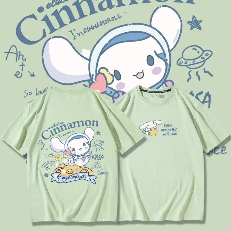 

Kawaii Sanrio Cinnamoroll летняя новая футболка для мальчиков и девочек с короткими рукавами из аниме мультфильма Симпатичная хлопковая свободная футболка Повседневный домашний сервис