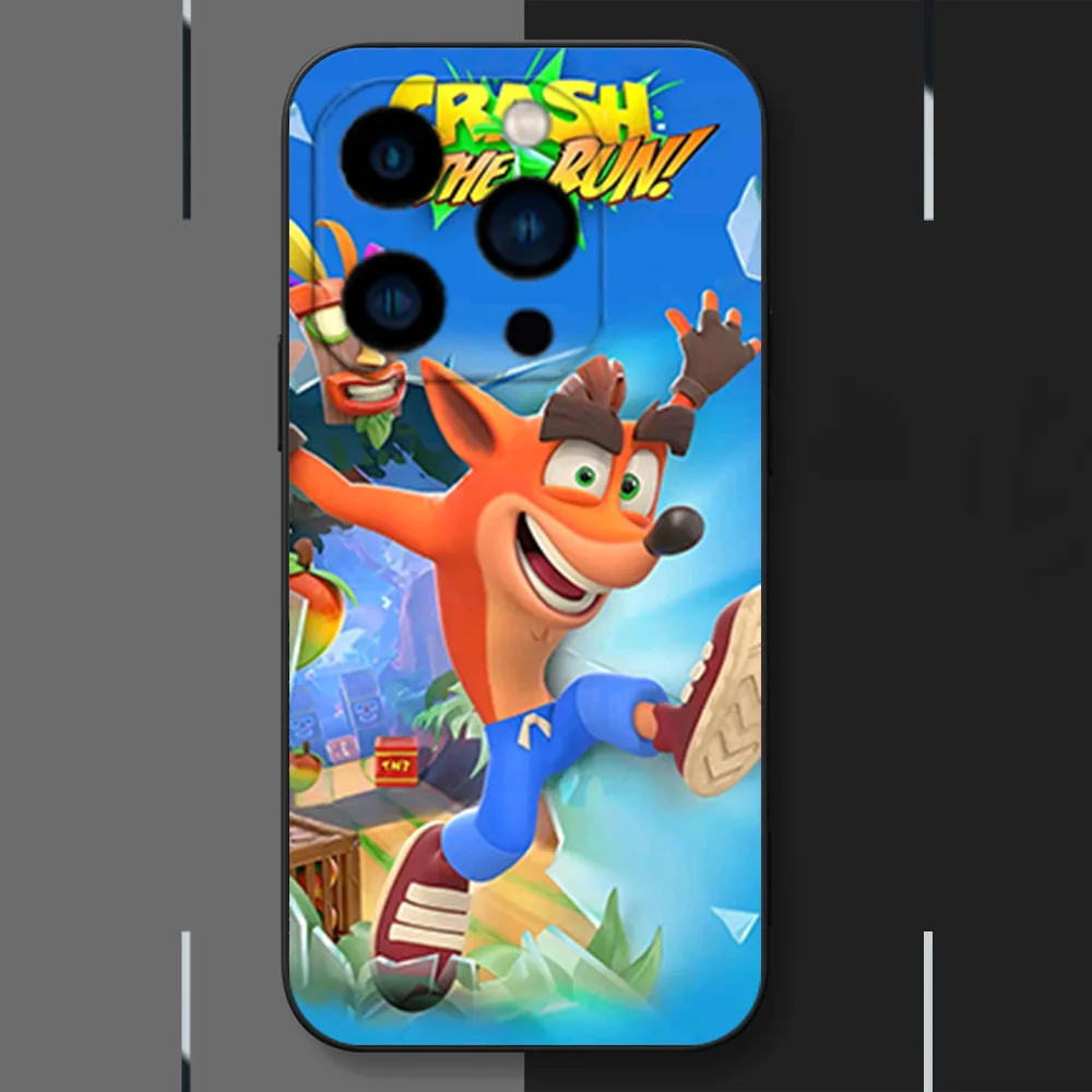 Милый чехол для телефона C-Crash B-Bandicoot iPhone 12 11 13 14 15 16 Max Pro Plus черный мягкий