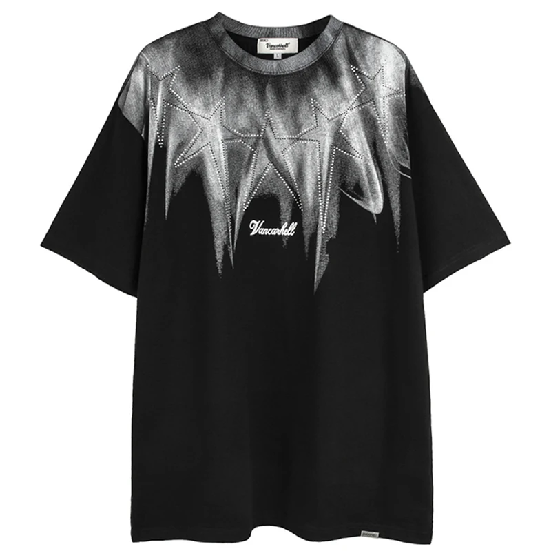 

Мужская Винтажная футболка, летние градиентные хлопковые футболки с коротким рукавом в стиле хип-хоп и Харадзюку