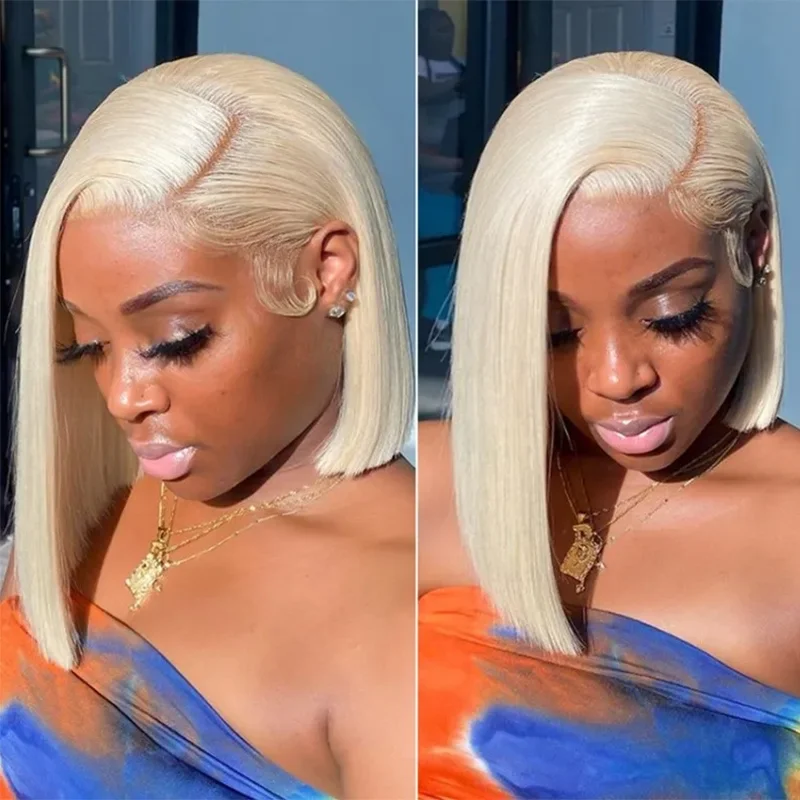 

180% 13x4 613 Blonde Short Bob Wigs Lace Front Human Hair Wigs Pre Plucked With Baby Hair Brazilian Straight Remy Hair Bob Wig
