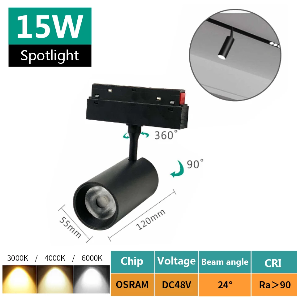 

Умный светодиодный магнитный трековый светильник с регулируемой яркостью, 48 В, магнитный прожектор DALI 7 Вт, 10 Вт, 15 Вт, 20 Вт, Tuya Zigbee 0-10 В, трековый светильник с затемнением