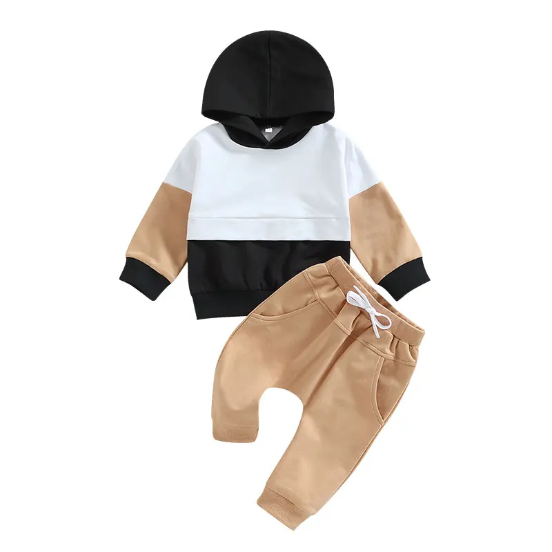 Spring Toddler Boy Clothes Baby Clothing Contrast Color Long Sleeve Hood Sweatshirt Trousers 2pcs Outfits Baby's Sets