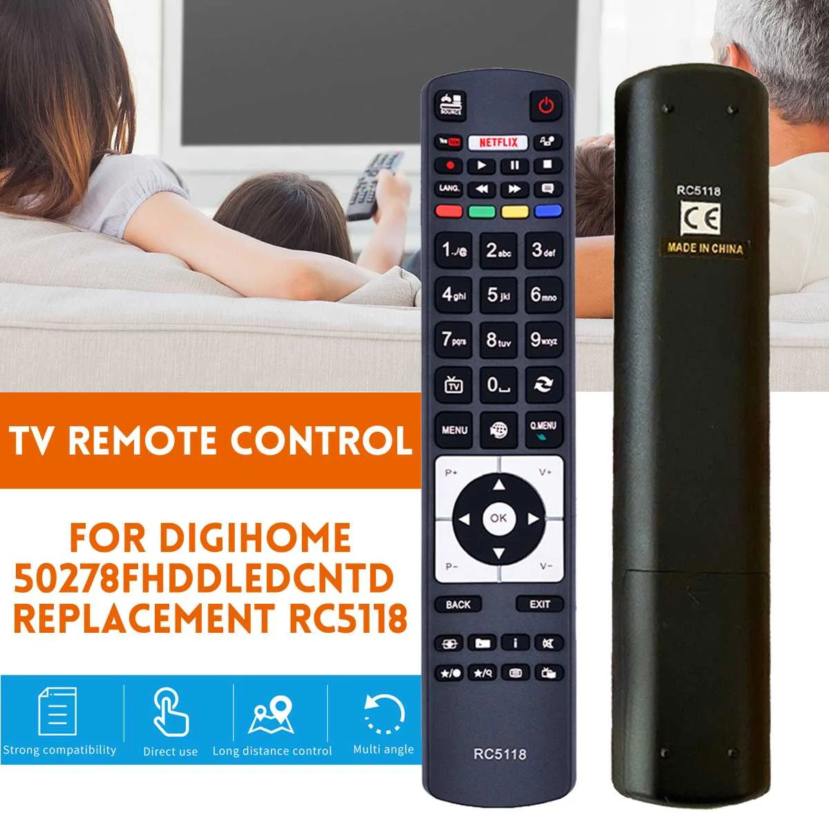 

Remote Control Replaceme For Digihome 50278FHDDLEDCNTD Replacement RC 5118
