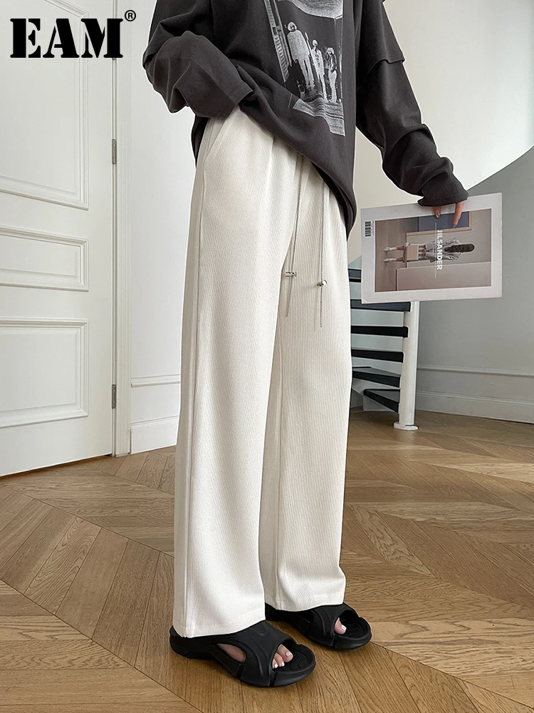 

[EAM] High Elastic Waist Beige Casual Long Wide Leg Pants New Loose Fit Trousers Women Fashion Tide Spring Autumn 2023 1DF1883