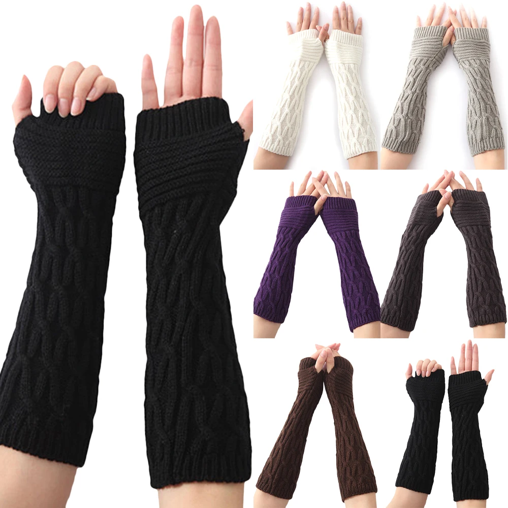 

Glove Mitten Oversleeve Man Women Fashion Sun Block Keep Warm Cuff Winter Fingerless Solid Color Long Arm Gloves