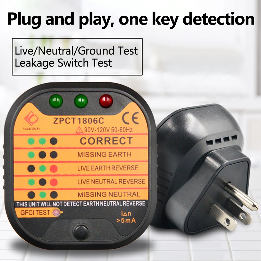 

EU UK US Outlet Socket Tester Detector Circuit Polarity Voltage Plug Breaker EU Ground Zero Line Switch Safety Electroscope