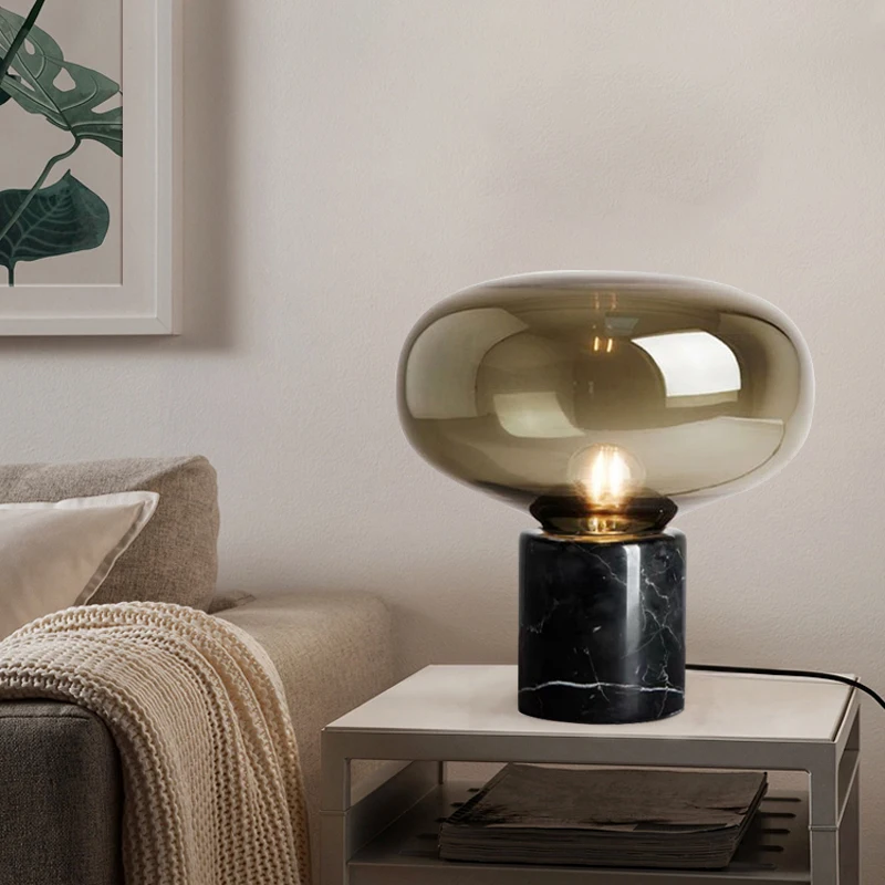 

Postmodern Marble Glass Table Lamp Bedroom Decoration Beside Lamp Luxury Black Table Lamps for Living Room Study E27 Desk Lamp