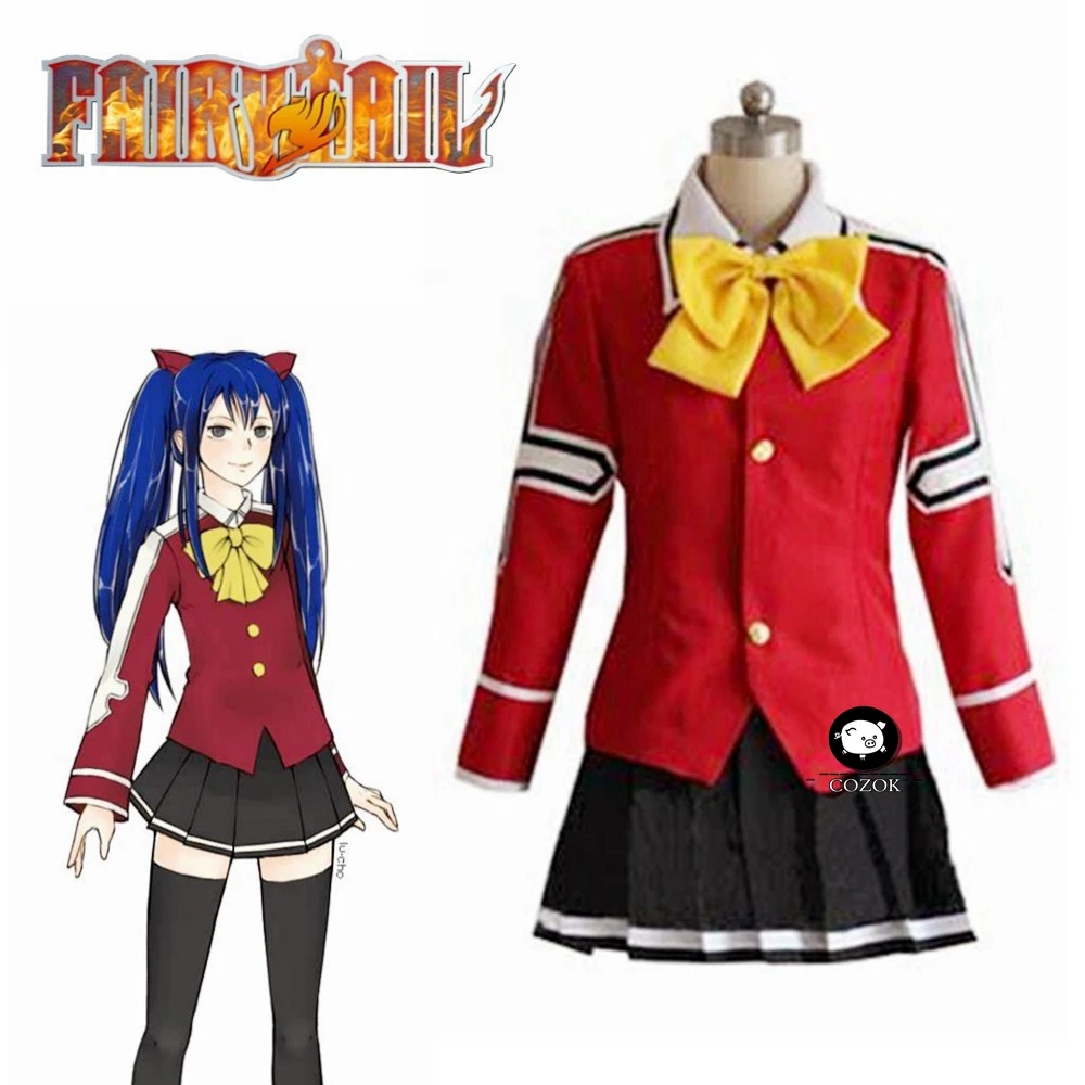 

Anime Fairy Tail Wendy Marvell Cosplay costume Custom Size Dresses Suit School Uniform Tops+Skirt+Tie