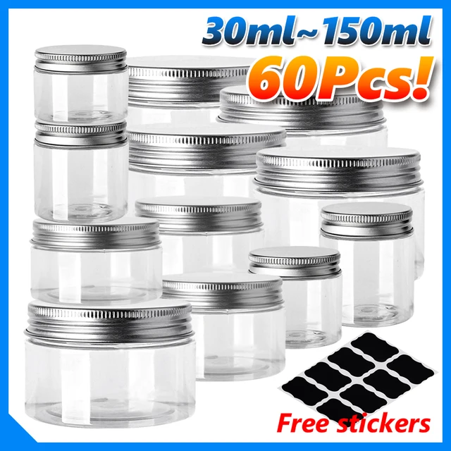 60Pcs/lots 30 50 80 100 120 150ml PET Plastic Food Storage Jars Aluminum Lid Leakproof Multi-Use Cosmetic Empty Sample Container 1