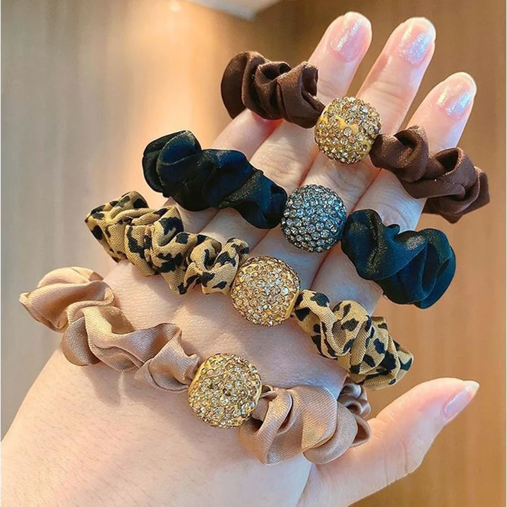 

New Fashion Autumn Bow All-match Rhinestone Hair Ring Leopard Elastic Hair Bands For Women Girl Hair Accessorie Headwear