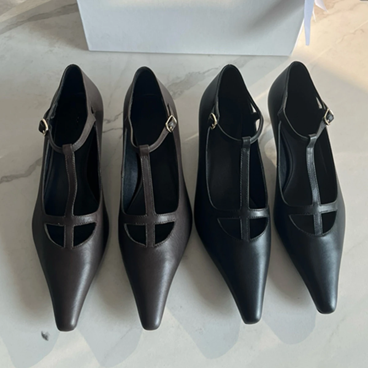 Maxdutti 2024 модные элегантные Т-образные кожаные сандалии на каблуке женские A/W