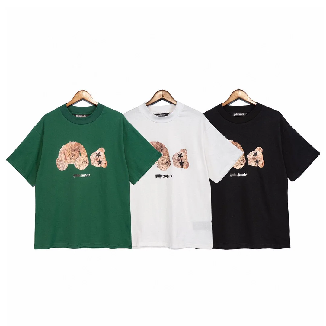 

Palm Angels 22SS Men Women Letter Print T-Shirt Cartoon Little Bear Couples Fashion Casual Round Neck T-Shirt Boyfriend Gift