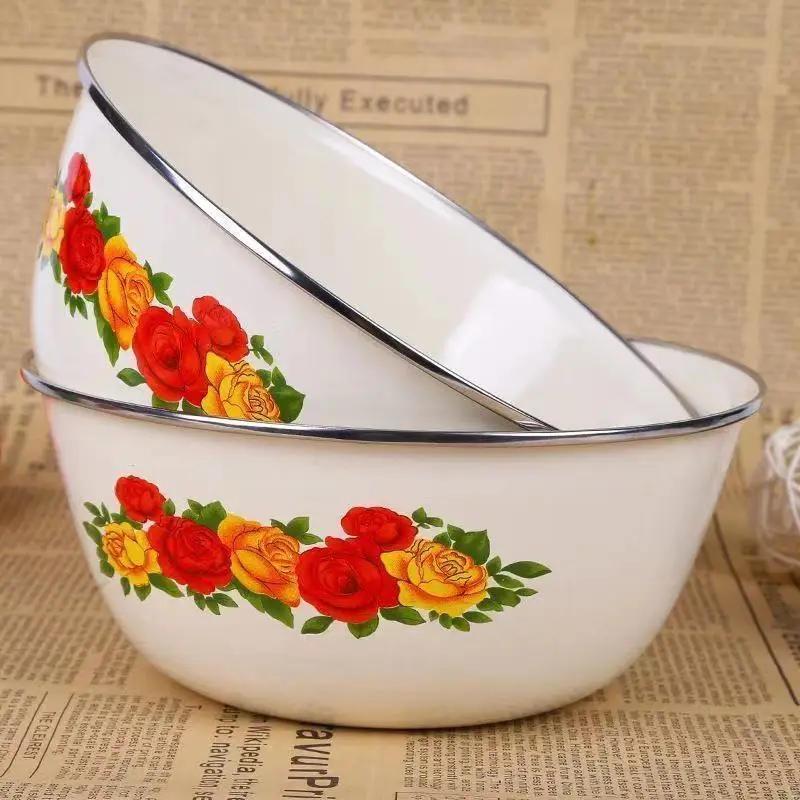 

Enamel mixing bowl large fresh-keeping box Chinese round household enamel dish washing basin salad bowl no cover