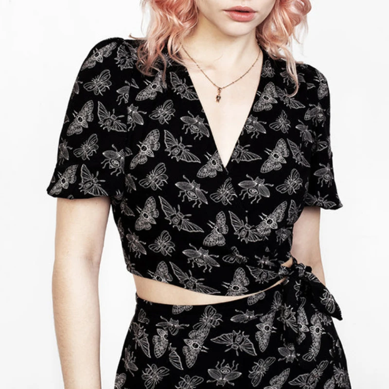 

Fairy Grunge Emo Y2k Graphic Loose Women's Blouse Harajuku Butterfly Aesthetic Woman Tops Gothic Pattern Loose T-Shirt 2022