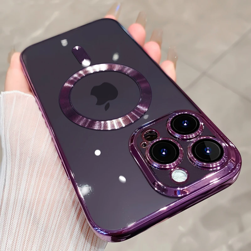 

Luxury Transparent Magnetic Wireless Charging For Magsafe Case For iPhone 14 Plus 13 12 11 Pro Max Soft Plating Silicone Cover