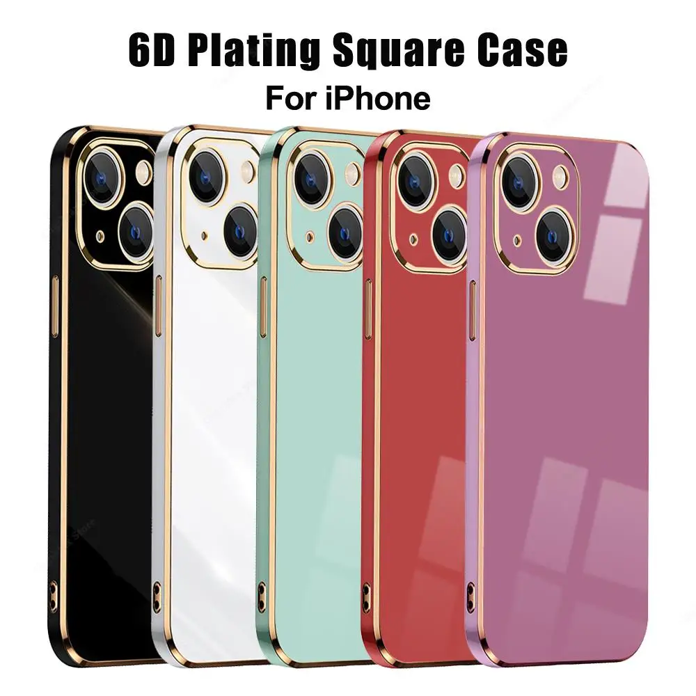 Глянцевый чехол с квадратной рамкой для iPhone 14 13 12 11 Pro Max 14 Plus, силиконовый тонкий чехол для iPhone 13 12 Mini Shockrpoof, чехол