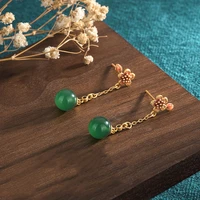 classical china style jewelry earrings enamel accessories inlaid natural jade beads tassel chain gold stud earrings for women