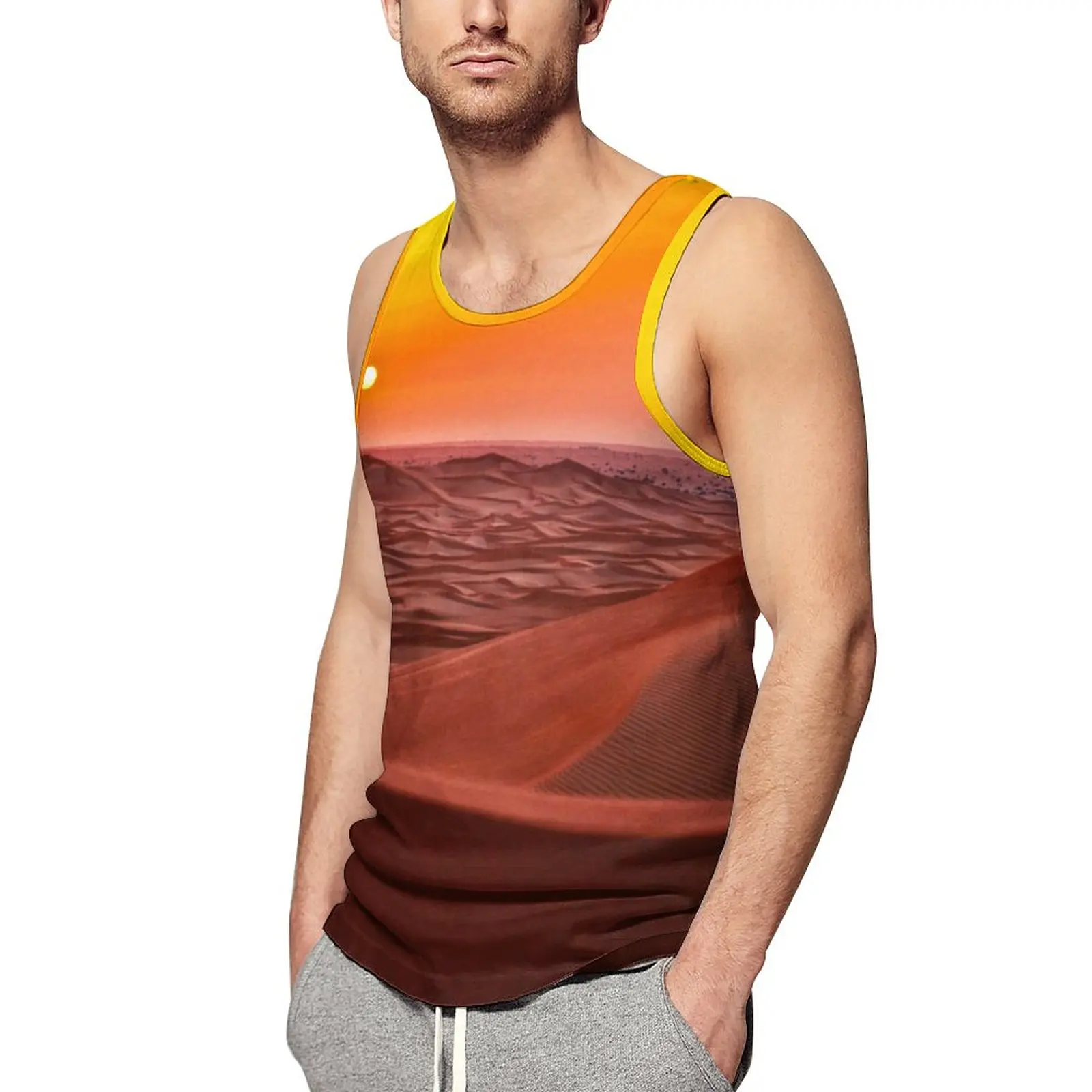 

Desert Landscape Tank Top Man Sand Dune Sportswear Tops Beach Training Design Sleeveless Vests Big Size 4XL 5XL