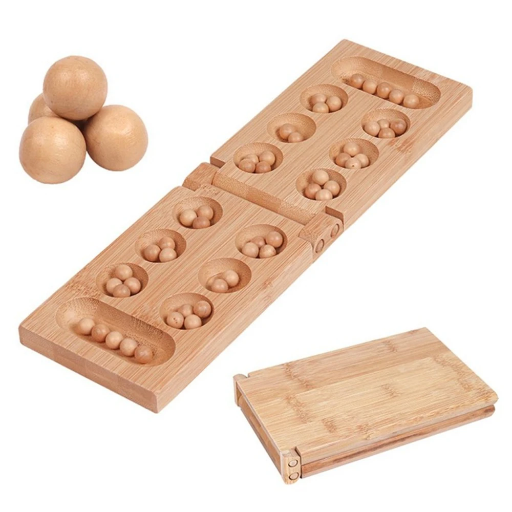 Mancala-Juego de mesa con piedras de colores, tablero de madera plegable, juego de ajedrez, juguetes para adultos y niños, juego de mesa de batalla de escritorio