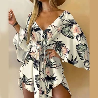 2022 summer print oversize womens dress v neck bat sleeve lace up female beach dresses fashion casual sexy loose ladies clothes