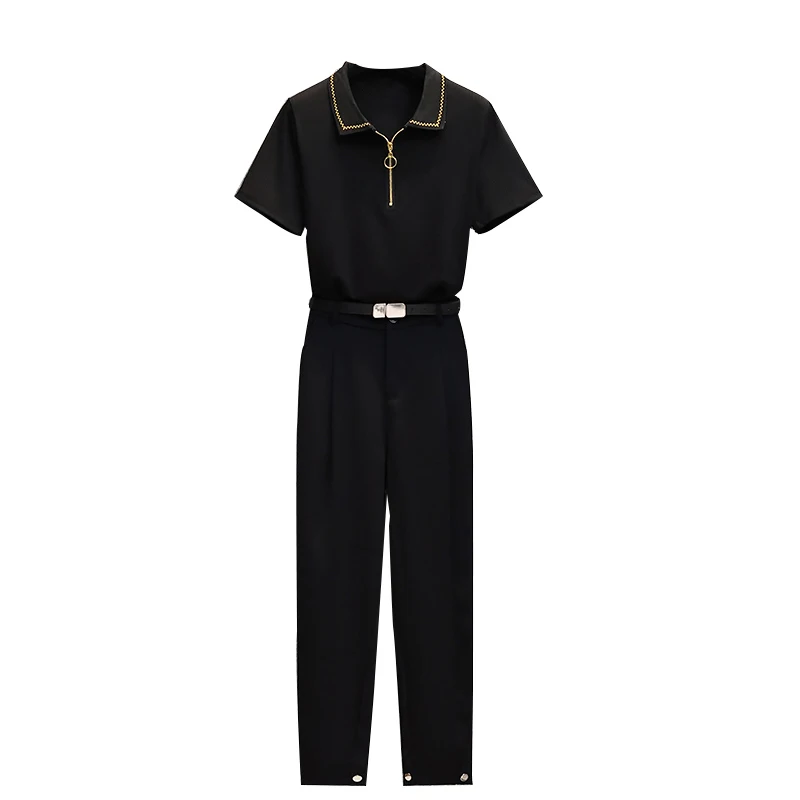 Женский трикотажный комплект из двух предметов тонкая черная футболка и