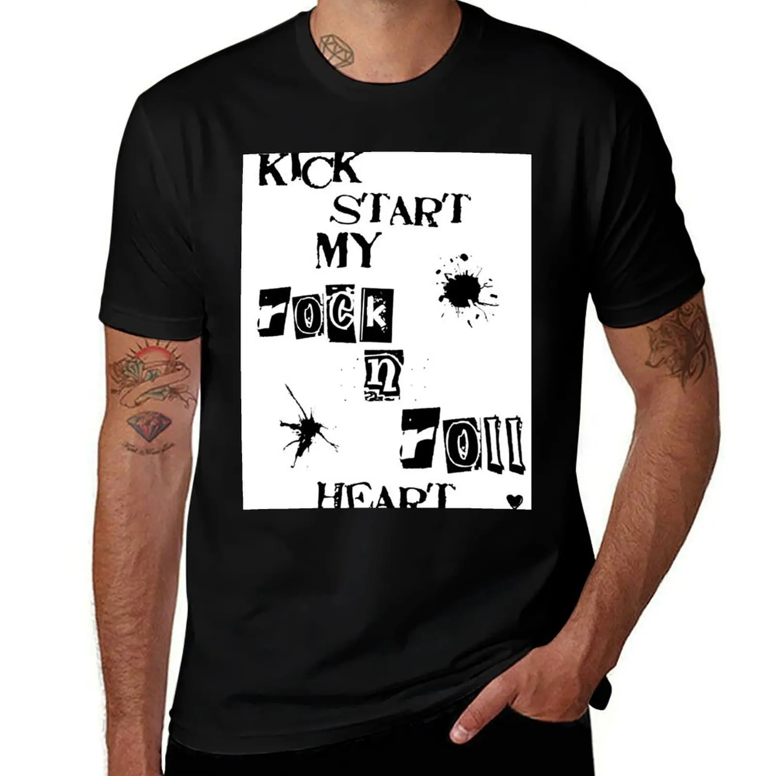 Фото Футболка Kick Start My Rock N Roll Heart, базовая удобная футболка для мужчин №1