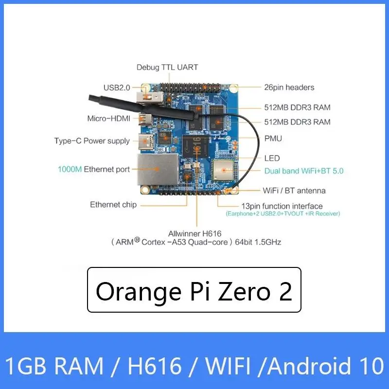 2022. Orange Pi Zero 2 1 ГБ ОЗУ с чипом Allwinner H616 поддержка BT Wif Запуск Android 10 Ubuntu Debian OS