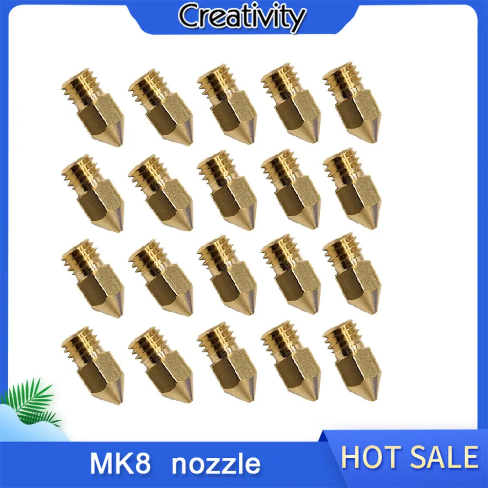 

Сопла для 3D-принтера MK8, сопла экструдера 0,2 мм 0,3 мм 0,4 мм 0,5 мм 0,6 мм 0,8 мм 1,0 мм для CR10S Ender 3 5, 20 шт.