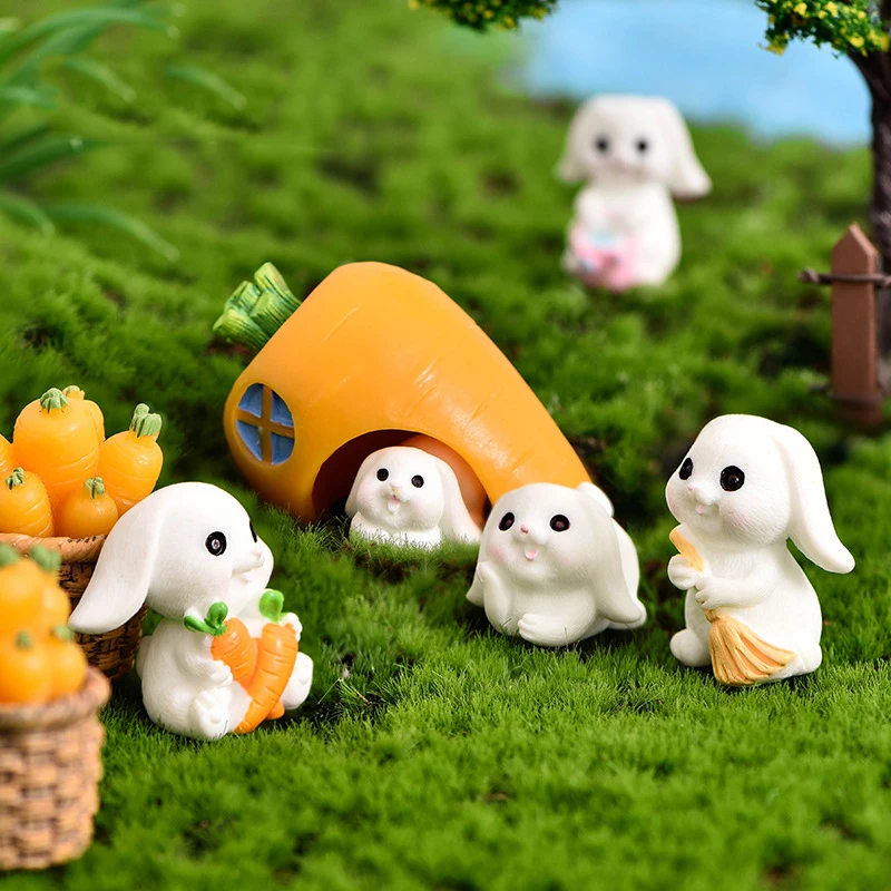 

100pcs/LotCute Resin Rabbit Miniature Ornaments Landscape Decoration DIY Dollhouse Garden Accessories
