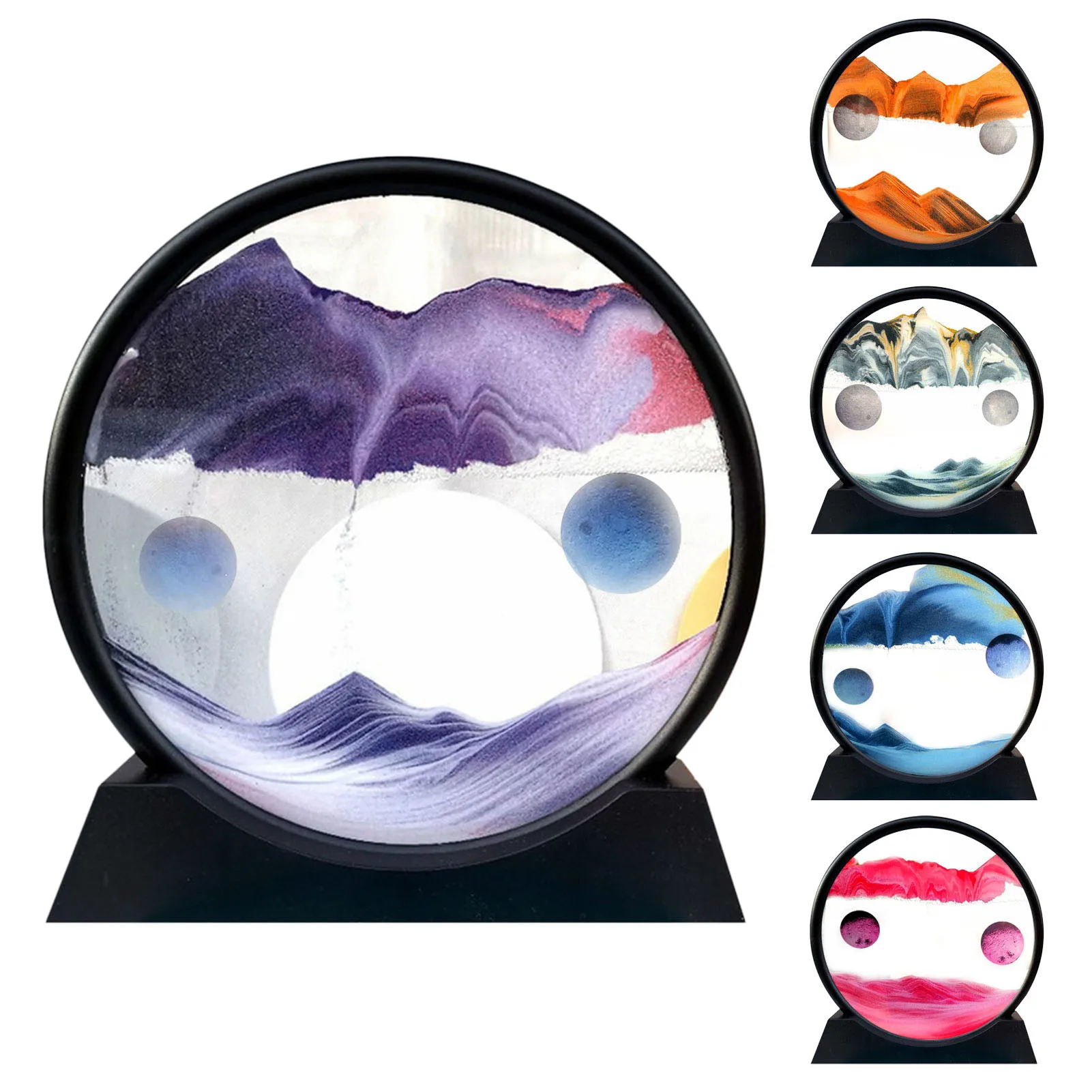 

3D Dynamic Sand Art Delicate Moving Sand Art Picture Round Glass Durable Wooden Flowing Sand Frame Desktop Sand Painting