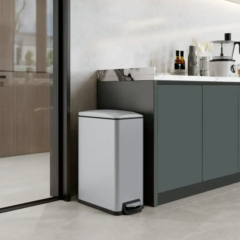 

Gallon Trash Can, Stainless Steel Step On Slim Kitchen Garbage Can, Silver