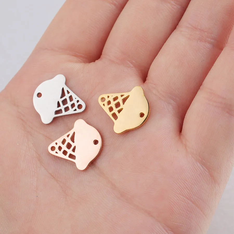 10Pcs 3 Colors Stainless Steel Popsicle Ice Cream Cone Charm Pendant For DIY Jewelry Making Earring Bracelet Necklace Accessorie