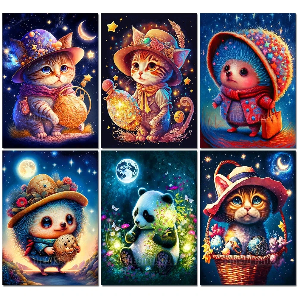 

Diamond Painting Cartoon Animal Cute Cat Hdgehog 5D DIY Diamond Embroidery Set Rhinestone Mosaic Cross Stitch Gift