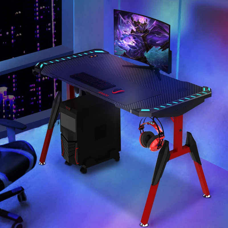 

1M PC Gaming Desk Home Office Computer Desk One-Piece Table Top with RGB LED Lights Table Storage for Headphone & Cup holder