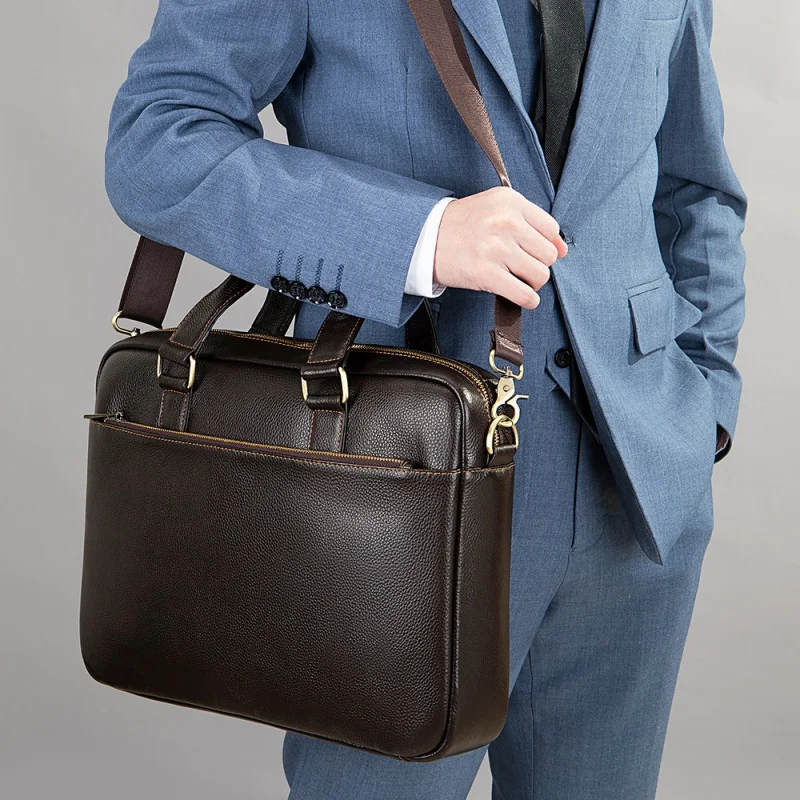 Business Genuine Leather Men Briefcase Luxury Cowhide Handbag Casual Laptop Bag Retro Shoulder Crossbody Bag File Bag For Male