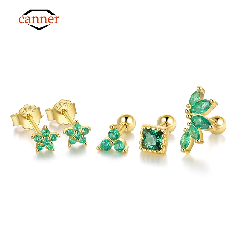 Женские серьги-гвоздики из серебра 925 пробы с зеленым фианитом - купить по