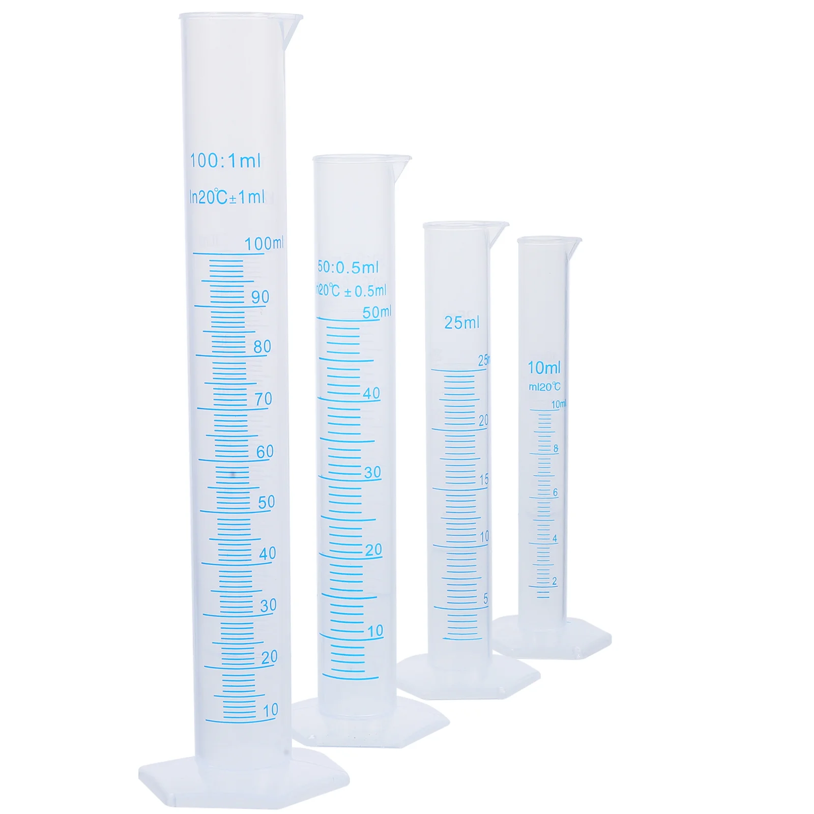 

4pcs Transparent Measuring Plastic Graduated Cylinder 10ml / 25ml / 50ml / 100ml