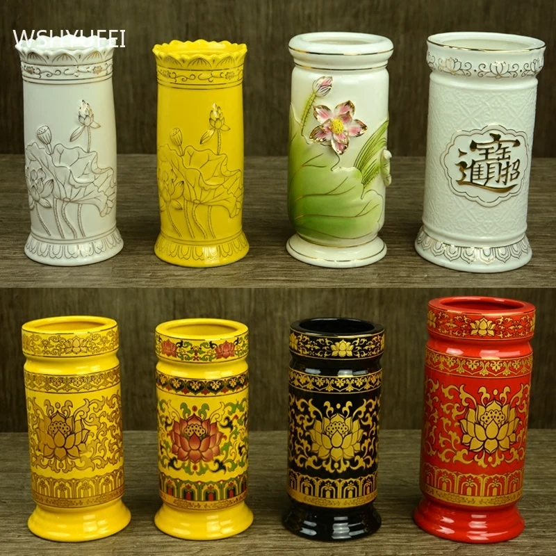 

Chinese Ceramics Buddhist Supplies Incense Tube Home Flower Arrangement Vase Ornaments Fine Buddha Hall Worship Accessories