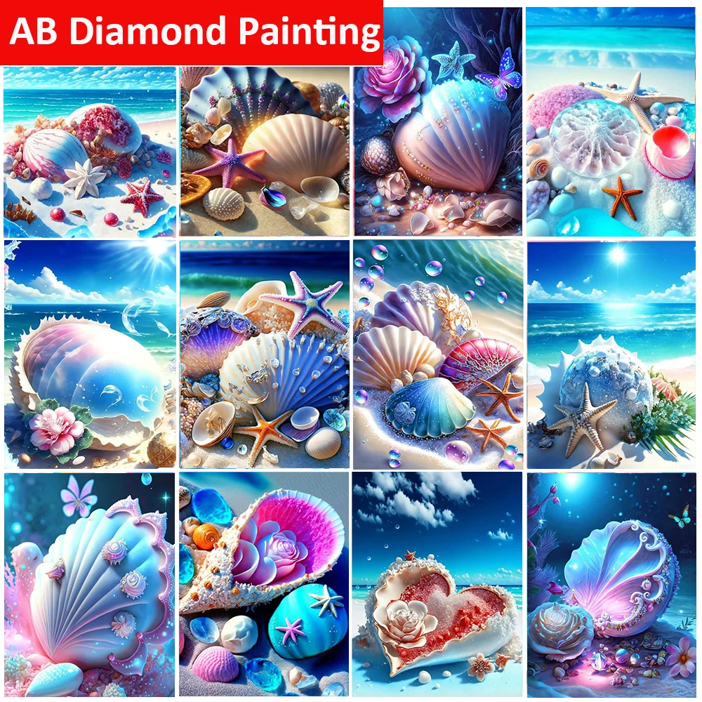 

Seaside Scenery 5D DIY AB Diamond Painting Mosaic Starfish Shell Full Square/Round Drill Embroidery Landscape Picture Home Decor