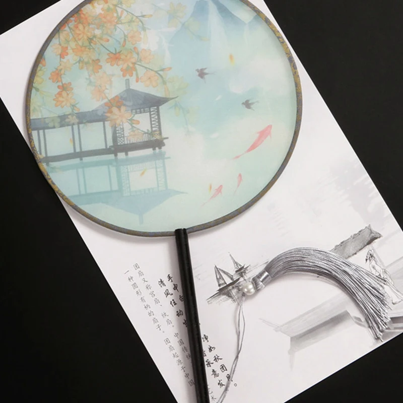 Китайский круглый Ручной Веер с винтажным принтом Шелковый веер древней