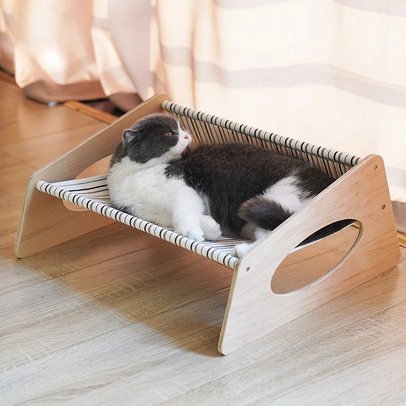 

Pets chaise longue Nap new pet solid wood cat hammock medium pet bed pet bed four seasons cat hammock Universal Pet Supplies