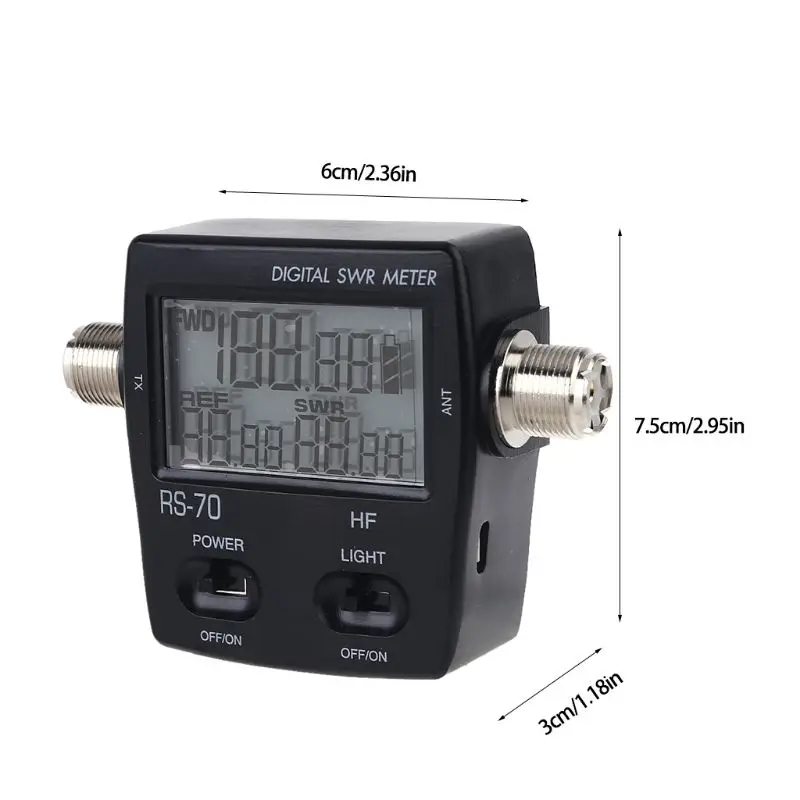 NISSEI RS-70 Digital SWR Power Meter Counter with LED Display Backlight Micro USB-DC 5V Output 1.6-60MHz 200W for M Type