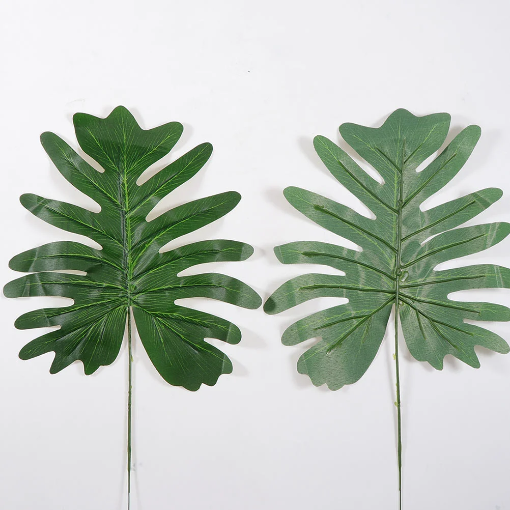 y 2 szt. symulowanych liści dekoracji roślinna ozdoba stół zielony liść sztuczna hawajska impreza jedwabna tkanina rekwizyty fotograficzne