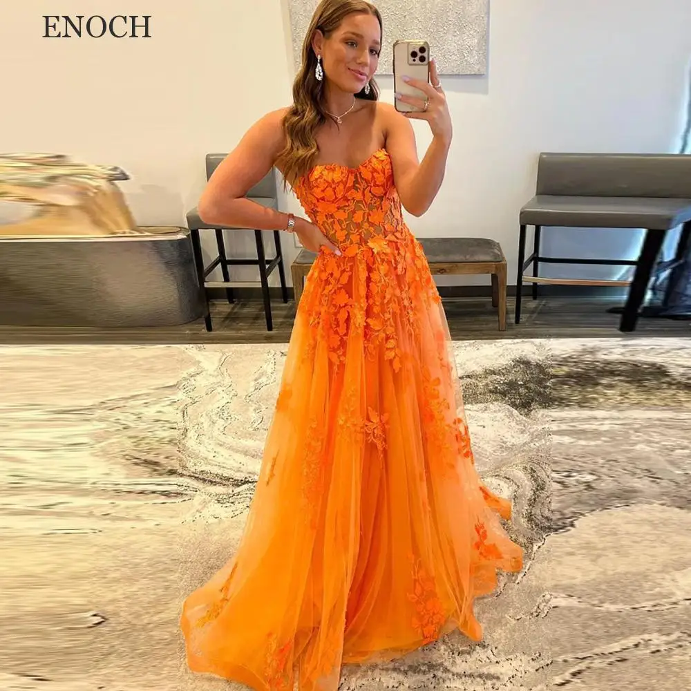 

ENOCH Modern Sweetheart Tulle Prom Dresses Appliques Sleeveless A-Line Sweep Train Party Gowns Robes De Soirée Custom Made New